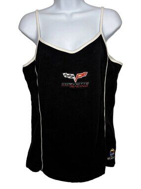 Vintage Y2K Autobahn Corvette Racing Tank Top Size XL Ron Fellows Embroidered